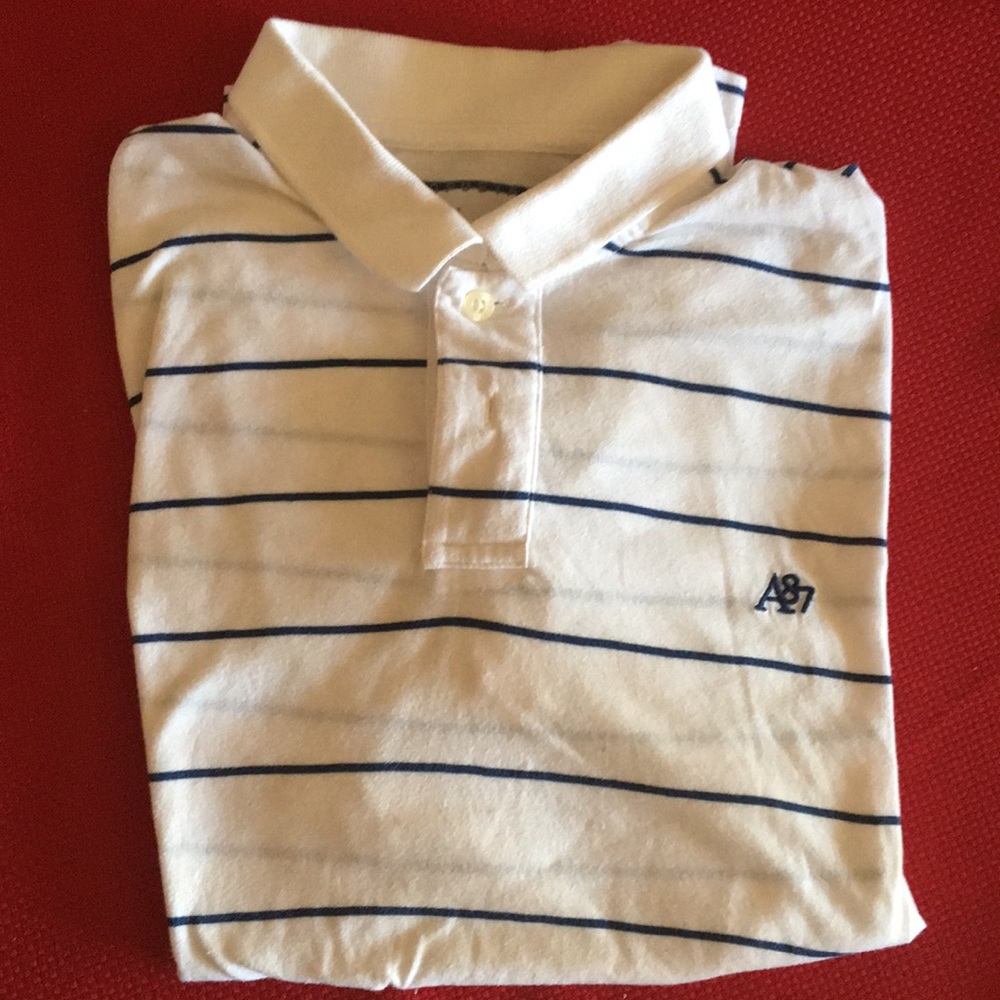 Aeropostale white w/ blue striped polo tee